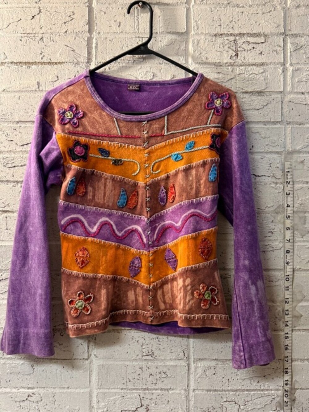 KPC Purple Patchwork Embroidered Boho Top Size M